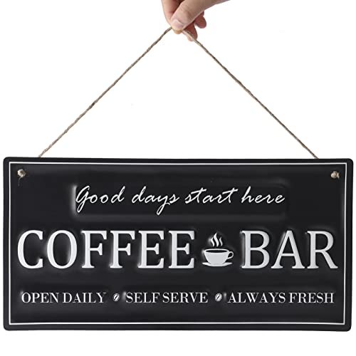 Coffee Signs For Coffee Bar.metal Coffee Bar Sign Decor,14" X 7", Good Days Start Here. Coffe Bar Assecories, Hanging Coffee Sign For Farmhouse Kitchen Wall Decorations. Cocina De Cafe.(Black) #TOP16