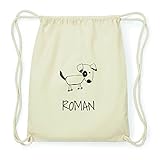 Maße 37x46,5cm JOllipets Roman Hipster Turnbeutel Tasche Rucksack aus Baumwolle – Design: Hund - Farbe: Natur