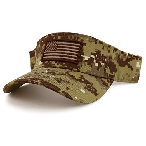 Trendy Apparel Shop USA American Flag Embroidered Polyester Summer Visor Hat - Digital Desert Camo