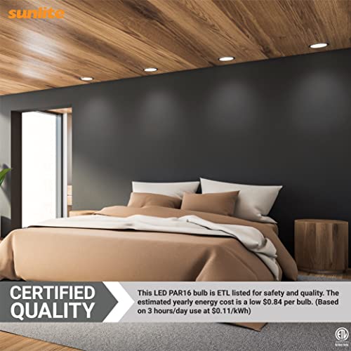 Sunlite 45164 Led Par16 Short Neck Recessed Spotlight Bulb, 7 Watt, (60W Halogen Replacement), 550 Lumens, Medium (E26) Base, Dimmable, Etl Listed, 4000K Cool White, 6 Count #TOP5