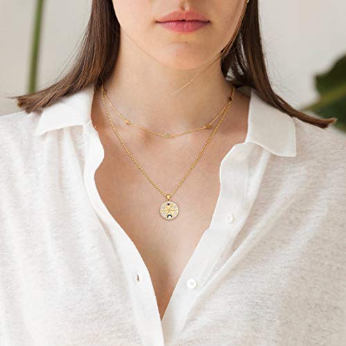 Aobei Pearl Blue Evil Eye Horseshoe Pendant Coin Necklace 18K Gold Cuban Chain With Lucky Symbol Charm Amulet Protection Jewelry Gift For Women Girls 18’’ #TOP3