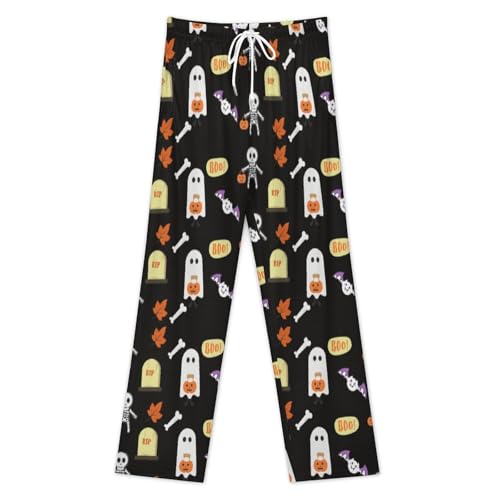 Bagea-Ka Halloween Ghosts Carry Pumpkin Lanterns Mens Pajama Pants Lounge Sleep Long Pants with Pocket Loungewear3