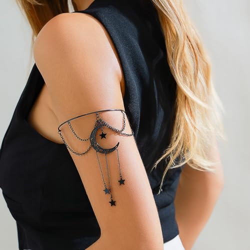 Xerling Black Gothic Stars Moon Arm Bracelets Open Cuff Armband Armlet Crescent Moon Upper Arm Band Halloween Costume Jewelry for Women2