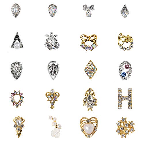 DUPOINT 20pcs Mixed Nail Art Rhinestones Alloy Diamonds Crystals Beads Gems Pendants Multi Style for 3D Gems Gold bordered Charms Set