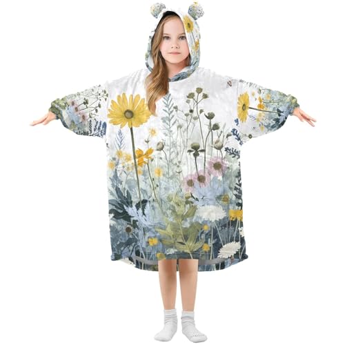 Jihqo Beautiful Wildflowers Wearable Blankets for Kids Sherpa Hoodie Blanket for Boys Girls Oversized Hooded Sweatshirt, M