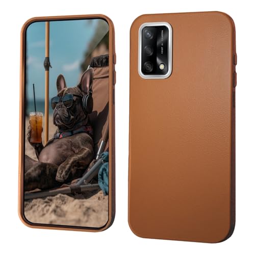 GOGME Funda para OPPO A74 4G Carcasa [Protección del Marco de la Cámara] + Textura de Piel Sintética Funda/Antideslizante con Diseño Ultrafino - Naranja