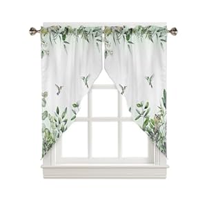 Sage Green Leaves Swag Valance Curtains, Eucalyptus Hummingbird Rod Pocket Kitchen Valance Curtains Botanical Floral Bird Scalloped Swag Curtains for Living Room Bathroom Window, 1 Pair, 36" W x 63" L Sage Green Leaves Swag Valance Curtains Eucalyptus Hummingbird Rod Pocket Kitchen Valance Curtains Botanical Floral Bird Scalloped Swag Curtains for Living Room Bathroom Window 1 Pair 36 W x 63 L