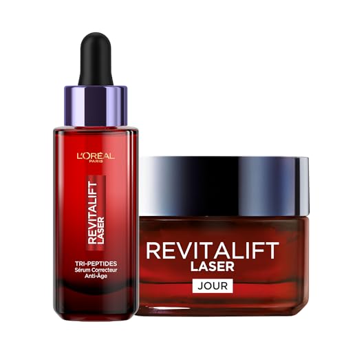 L'Oréal Paris - 30 ml Trattamento antietà per routine Tripla azione - Crema da giorno - Siero correttore - Acido ialuronico, peptidi/Pro-retinolo, vitamina C - Tutti i tipi di pelle - Revitalift Laser