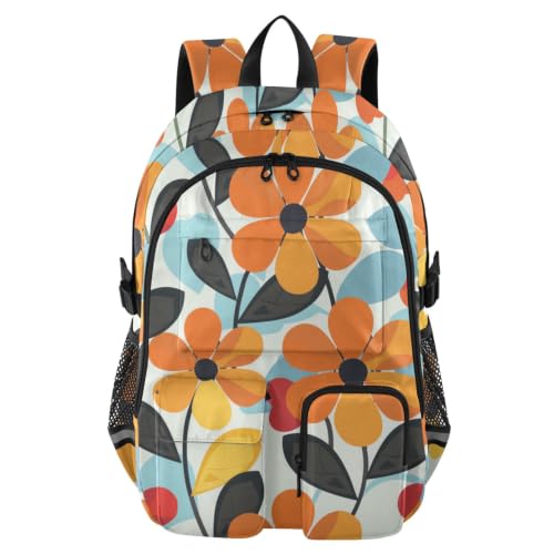 Mochila para universidad de flores naranjas y bolsa de viaje informal 17.5