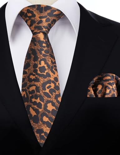 Image of Alizeal Men's Leopard Print Tie Set 3.15'' Necktie with Pocket Square Gift Box for Wedding and Fashion Occasions