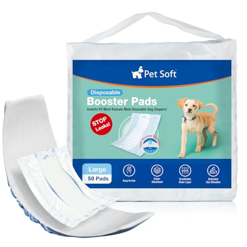Pet Soft Einweg-Hundewindeleinlagen 50 Stück, Hundewindeleinlagen für Rüden Hündinnen mit auslaufsicherem Schutz, Hochsaugfähige Hundeeinlagen Booster-Pads für Hundewindeln (L-50)