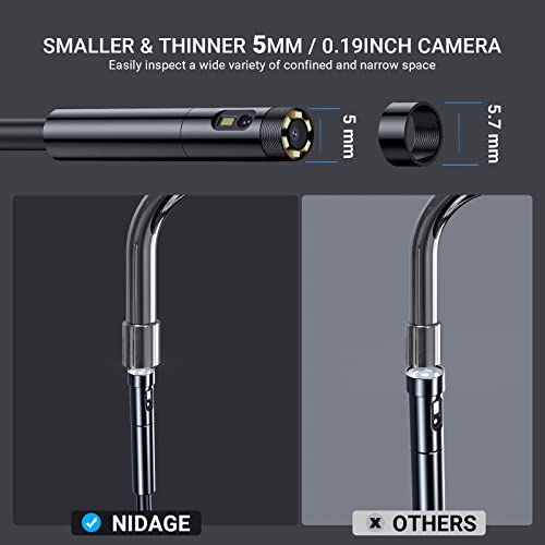 5Inch Dual Lens Borescope Nidage Waterproof 5.0Mm Industrial Endoscope 1080P Hd Snake Inspection Camera With Light, Case, 32Gb Card, Scope Camera For Pipe Automotive Plumbing Sewer Drain Wall 11.5Ft #TOP3