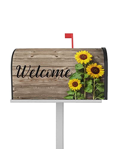 Blooming Sunflower Inspirational Quote Mailbox Covers Magnetic Standard Size,Decorative Post Letter Numbers Box Wrap Decoration Covers Accessories For Garden Yard Décor,Retro Farm Brown Wood Grain #TOP4