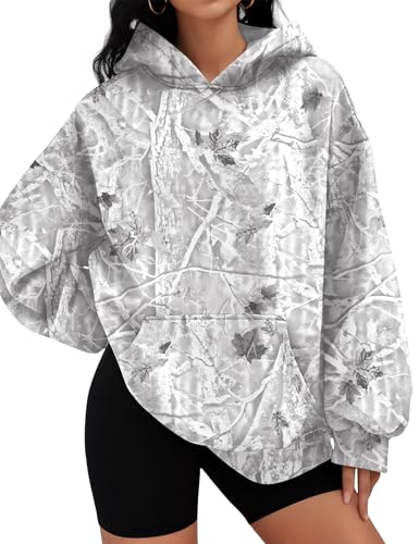 LOMON Camo Hoodies for Women Mens Maple Leaf Fleece Hooded Sweatshirt Oversized Cute Hoodie Winter Fall FashionCamo-Gray Maple Leaf Print XL