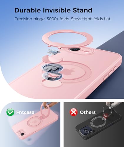 Image of FNTCASE for iPhone 17e Case: iPhone 16e Phone Case [360 Spin Magnetic Stand] [Compatible with Magsafe] [Screen Protector] Translucent Matte Military Grade Shockproof Protective Phone Cover Pink