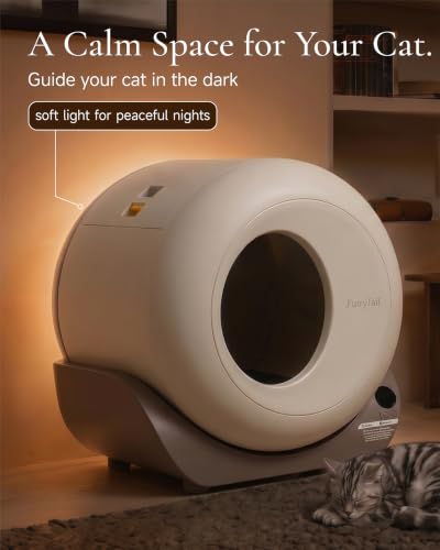 Image of Furrytail Automatic Litter Box Self Cleaning, Kitty Litter Box, Smart Safety Sensors, Advanced Odor & Leak Control, Large Capacity for Multi Cat Homes, with App Control & 40 Trash Bags, Gray