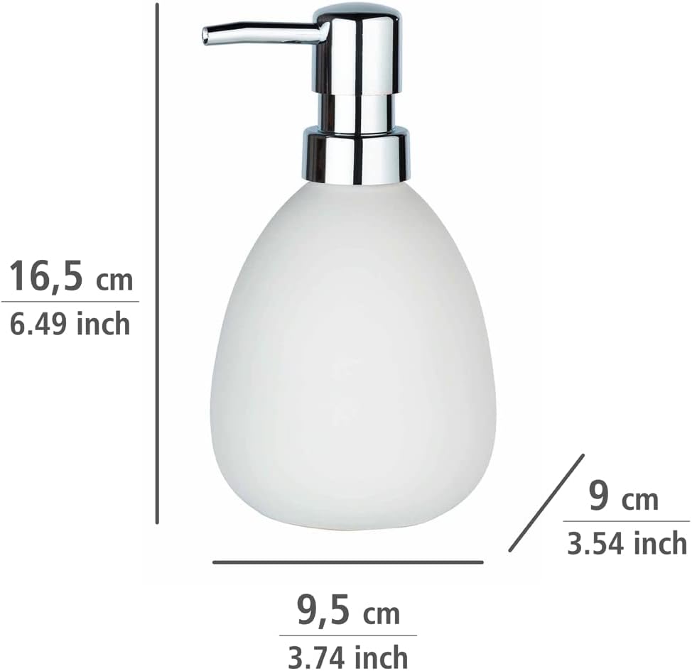 Wenko Polaris Soap Dispenser, Capacity: 0.37 L, Ceramic, 9.5 x 8.5 x 16 cm, Ceramic, Matte White, 9,5 x 16 x 9 cm