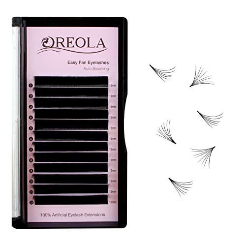 Oreola Volume Lashes Auto Fan Fast Blooming Artificial Eyelashes Simple Fan Lashes 1 Second Fan Lashes Cluster Silk Lashes for Professional Use 0.07C Curl 13mm