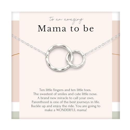 Product Image of the HOPE LOVE SHINE New Mom Necklace – Pregnancy Gift for Expecting Mom, First Time Mom Jewelry – Sterling Silver/Gold Double Circle Pendant with Gift Box