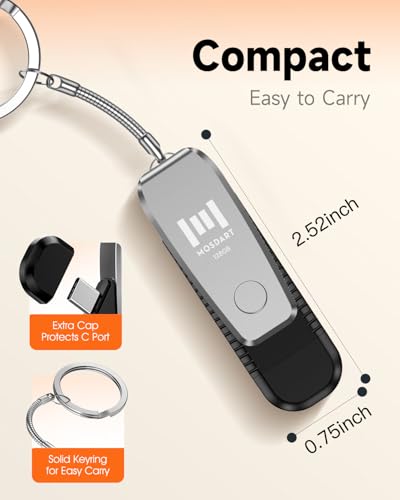 Image of MOSDART 128GB USB C and A 3.1 Dual Flash Drive with Keychain, Silver