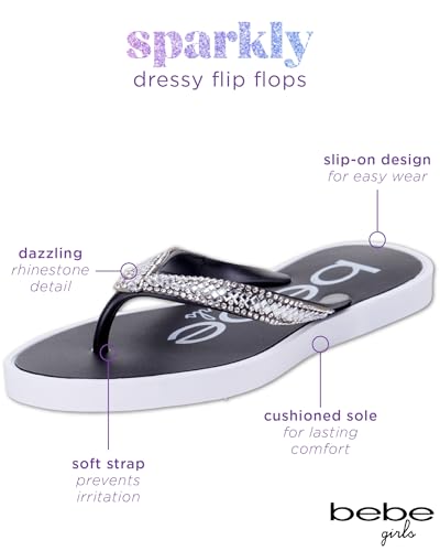 bebe Girls' Sandals - Open Toe Slip On Summer Holiday Rhinestone Thong Flip Flops with Soft Strap and Cushioned Sole2