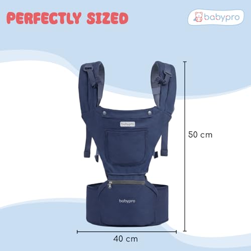 Image of BabyPro Baby Carrier Hip Seat with 9 Carry Positions for 6 to 24 Month Baby | Breathable Fabric, Adjustable Padded Straps, Ergonomic Design for Parent