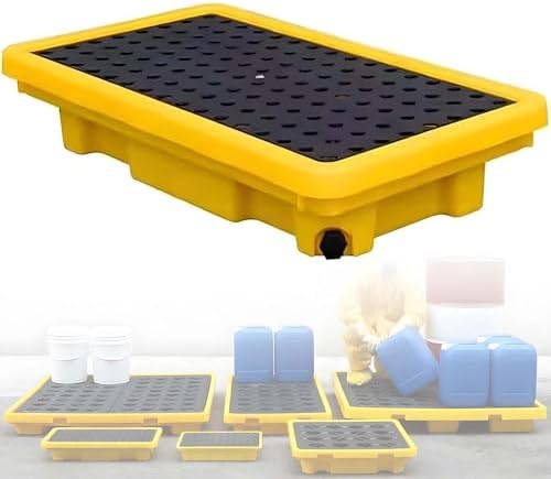 Heavy-Duty Modular Spill Containment Pallet Tray with Drain Outlet, 120x120cm Sump Platform for Drum Spill Control & Prevention, Durable Spill Management Solution