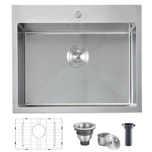 Image of 25 x 22 Inch Drop In Kitchen Sink, Stainless Steel, Single Bowl