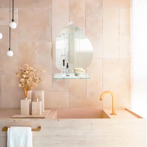 Espelho Gota - Sarah Kit 40x52 redondo com Prateleira para Banheiros, Quartos e decoração