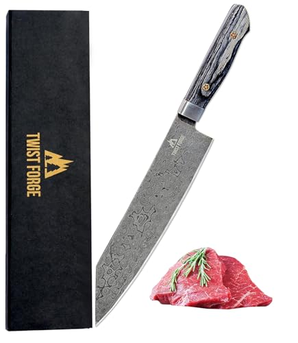 Twist forge Japanese chef knife, Chef knife 9 inch made from Damascus steel with unique Raindrop pattern, Professional Chef knife, (Charcoal)