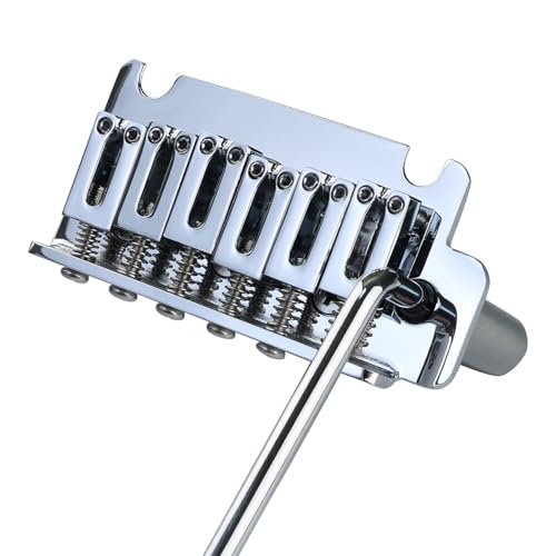 OVSAL 10.5mm Electric Guitar Bridge 2-Point tremolo bridge with Zinc Alloy Saddles Block Steel Plate Compatible with Stratocaster Start 6 String Electric Guitar Replacement Parts (Glossy Chrome)