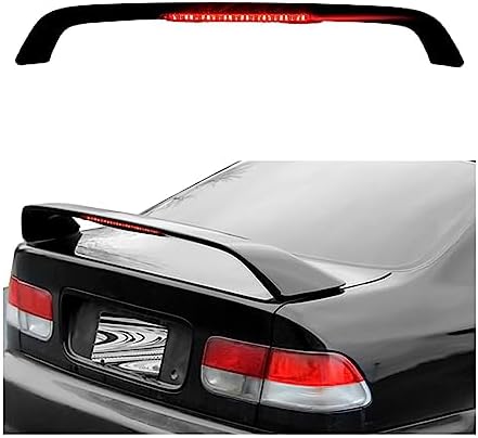 ECOTRIC Rear Trunk Lid Spoiler Wing Compatible with 1996-2000 Honda Civic 2DR Coupe w/LED Brake Light Lamp Matte Black Winglet