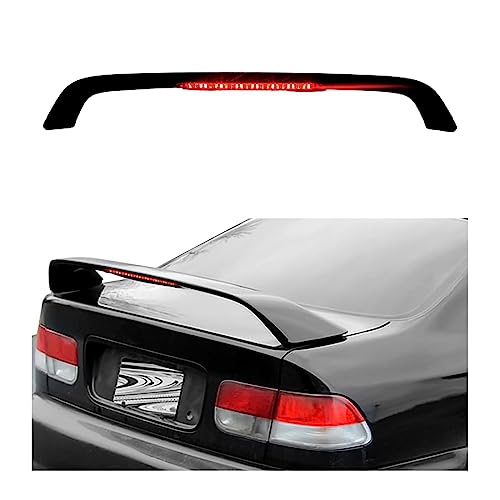 Ecotric Rear Trunk Lid Spoiler Wing Compatible With 1996-2000 Honda Civic 2Dr Coupe W/Led Brake Light Lamp Matte Black Winglet #TOP6