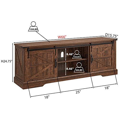 Okd Farmhouse Tv Stand For 75 Inch Tv, Rustic Entertainment Center W/Sliding Barn Door Wood Media Console Cabinet 66 Inch Long Television Stands For 70 Inch Tvs, Reclaimed Barnwood Color #TOP4