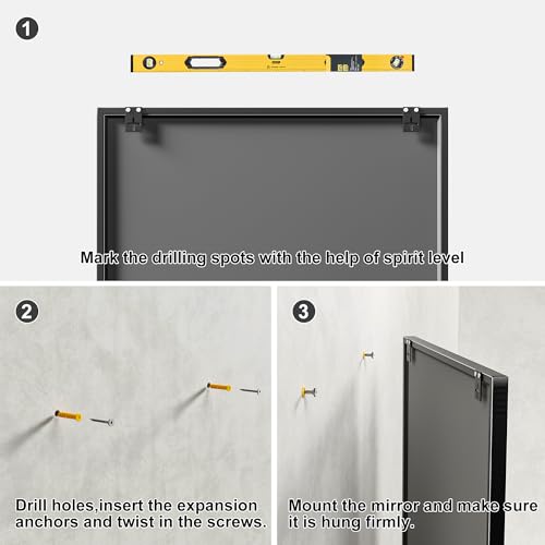 Image of Dewfig Rectangle Wall Mirror, 36 inchx24 inch Metal Frame Windowpane Mirror, Black