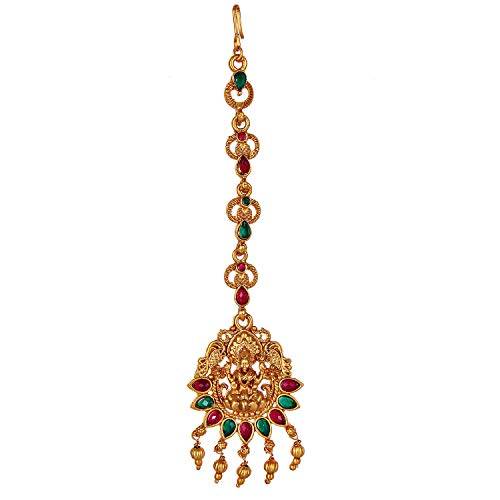 Lucky Jewellery Traditional Copper Finish Gold Plated Temple Religious Jewelry Goddess Laxmi Maang Tikka for Girls & Women (119-K2QT1-1589-PARENT)