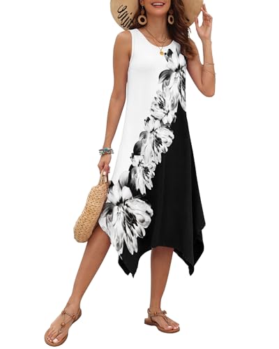 Image of AUSELILY Women's Summer Dresses Casual Sleeveless Midi Tank Beach Dress | Women's Asymmetrical Hem Sundress with Side Pockets, Great for Beach, Vacation & Daily Wear