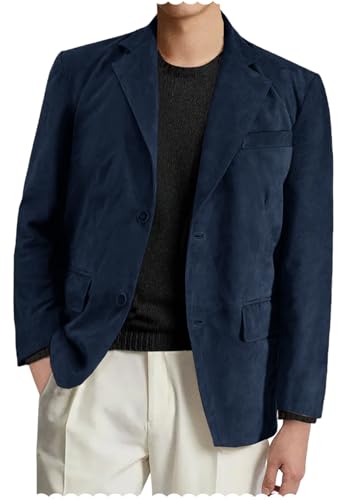 Men's Faux Leather Jacket Slim Fit 2-Button Suede Sport Blazer Coat for Wedding Party Tuxedo