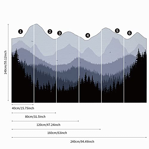 Alwayspon Peel And Stick Fabric Wall Mural Sticker, Self-Adhesive Landscape Wallpaper For Living Room Bedroom Nursery Room Decor, Gray Blue Mountain #TOP5