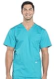 Cherokee Scrubs for Men Workwear Professionals V-Neck 4 Pocket Scrub Top WW695, L, Teal Blue
