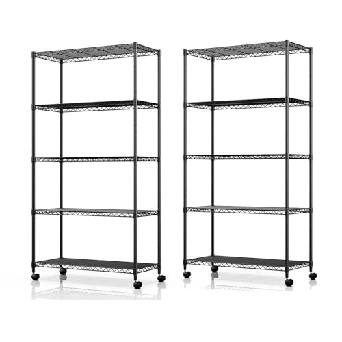 Image of Simple Deluxe Heavy Duty 5-Shelf Storage Shelving Unit, 1250lbs Loading Capacity, 29.92 inch D x 13.98 inch W x 61.09 inch H, Black, 2 Pack