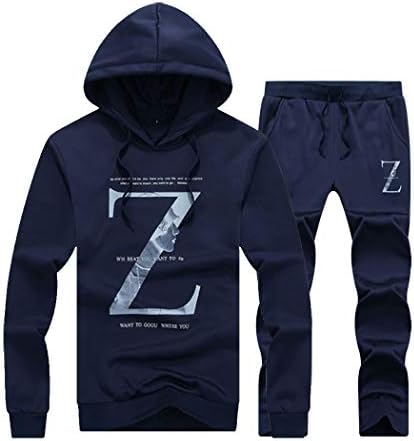 Men's Casual 2 Piece Outfits Long Sleeve Hooded Sweater Top& Pants Jumpsuit Set