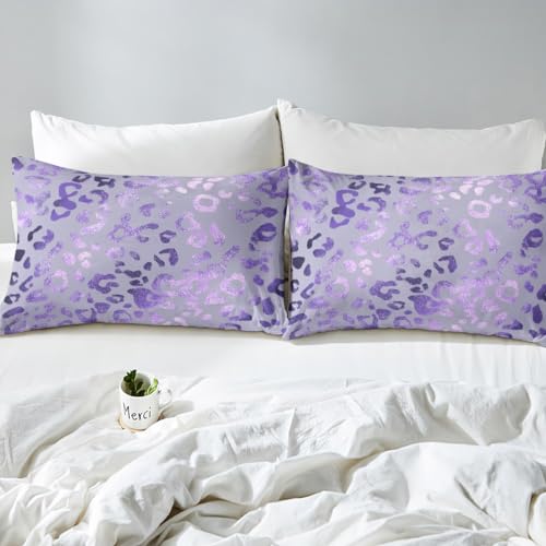 Purple Leopard Printed Bedding Set,Purple Glitter Comforter Cover Set for Teens Women Room Decor,Cheetah Printed Duvet Cover Breathable Wild Animal Skin Bedspread Cover Full Size(No Comforter) by Castle Fairy - Image 5