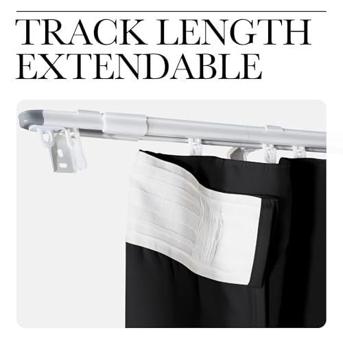 NICETOWN Room Divider Curtain with Adjustable Ceiling Track, W100 x L84 Blackout Curtain for Sliding Door, Ceiling Mouted Drape for Living Room/Hospital Divider, 1 Panel, Jet Black, Whtie Track