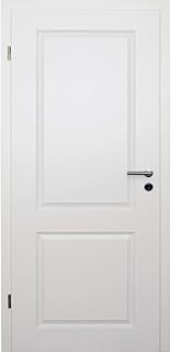 HORI Zimmertür Komplettset mit Zarge und Türdrücker I Innentür weiß lackiert mit zwei Füllungen I Höhe 198,5 cm I Anschlag, Breite und Wandstärke wählbar - DIN links - 1985 x 860 x 140 mm