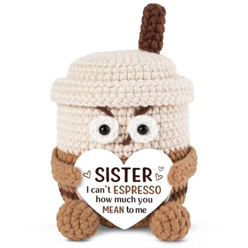 Leebbsin Funny Sister Birthday Gifts- Handmade Crochet Coffee Mug with