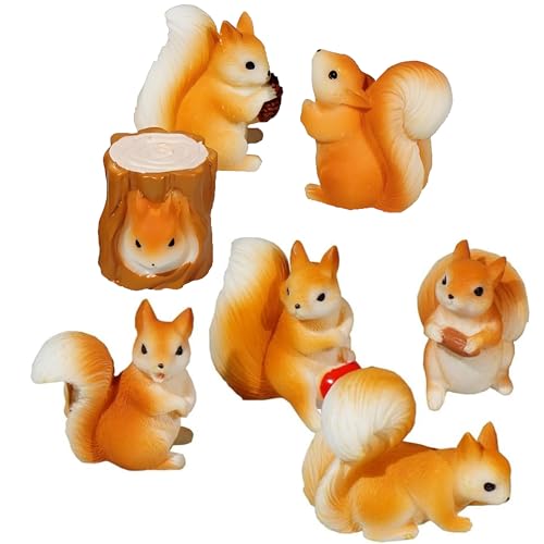 JiuGongmoup Miniature Squirrel Figurines, Resin Forest Animal Figures, 1.26 Inch, 7 Pieces, for Fairy Garden, Cake Topper, Moss Landscape, Diorama Craft, Desk Decoration