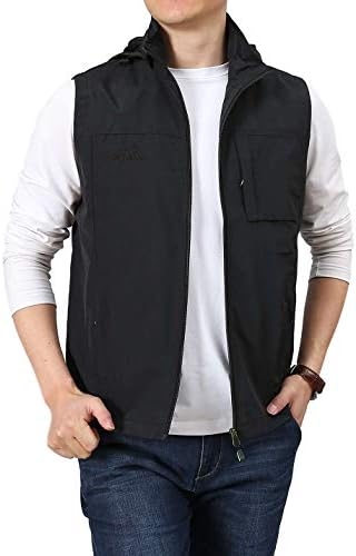 Gihuo Men's Golf Lightweight Photo Vest Fishing Travel Safari Vest Softshell Causal Sleeveless Jacket Outerwear(Black#4-L)