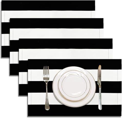 Schwarz Weiß Gestreift Placemat 4 Stück Gestreiftes Baumwolle und...