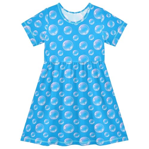 Bubble Pattern Girls Dresses Short Sleeve Casual Midi Sundress for Kids